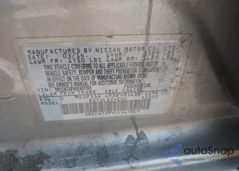 2014 Nissan Versa 1.6 Sv из США, поврежденный, VIN 3N1CN7AP4EK467069